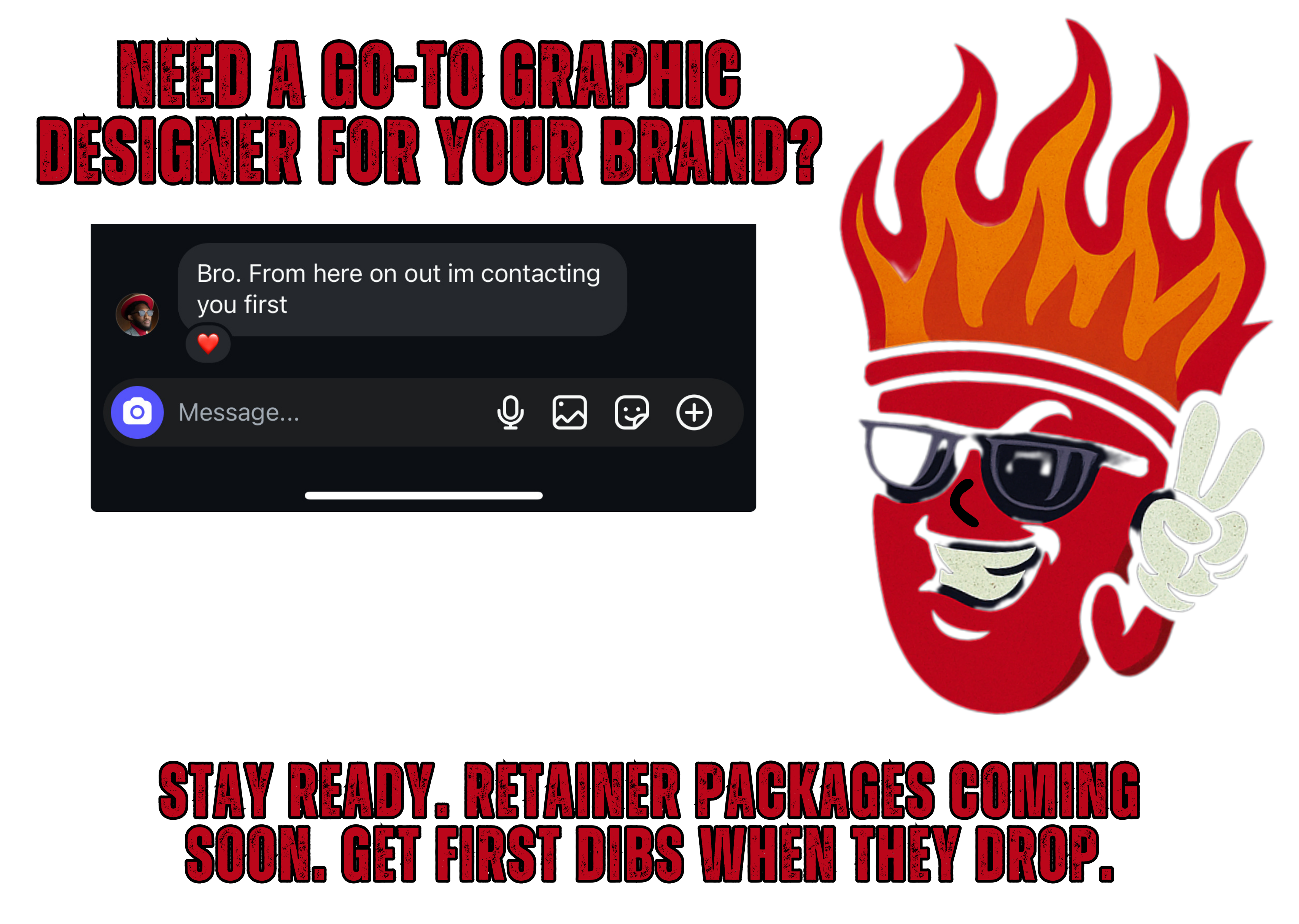 Sparky G promoting retainer graphic design services for KPB Graphix