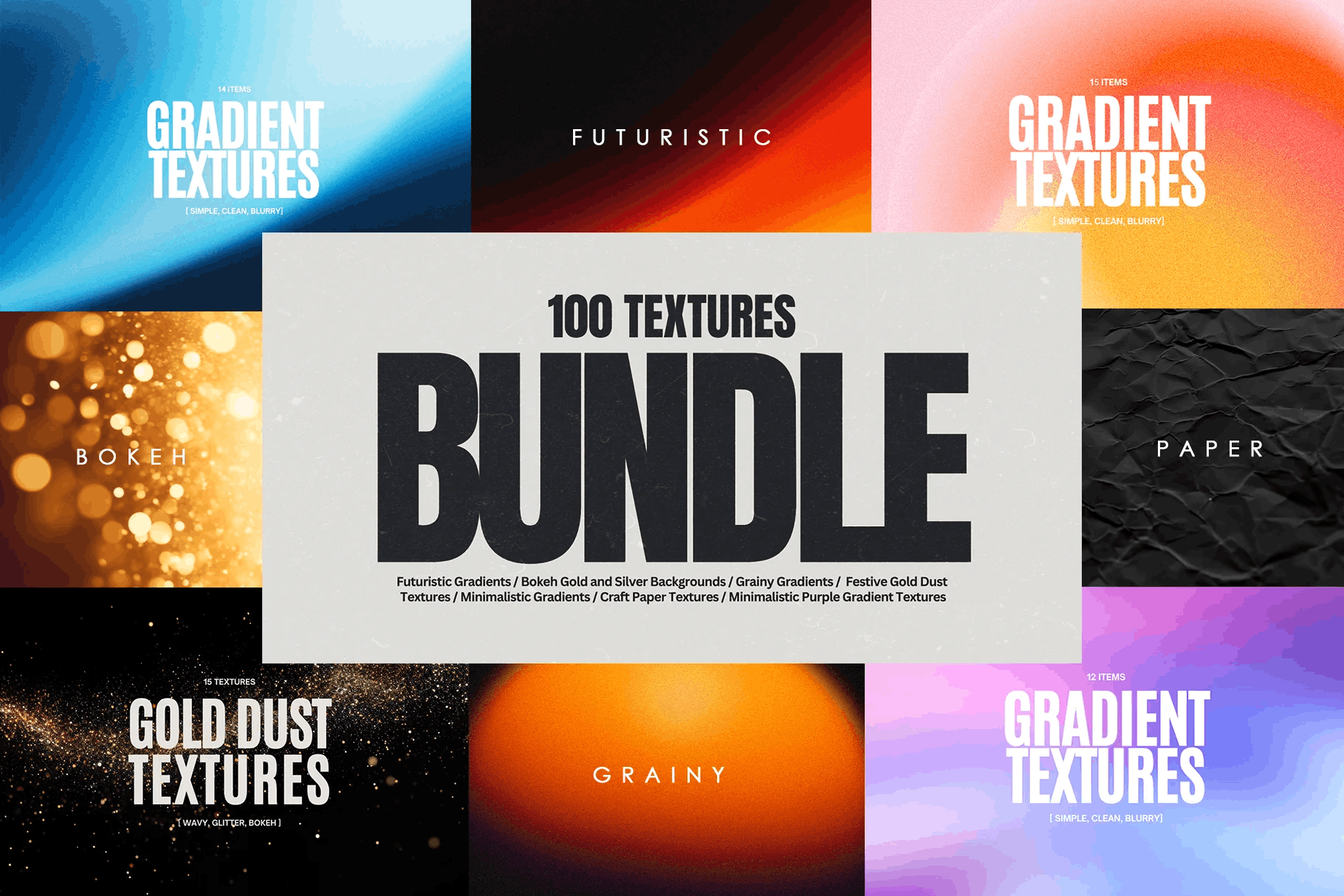 100 Gradient, Bokeh & Paper Textures Bundle