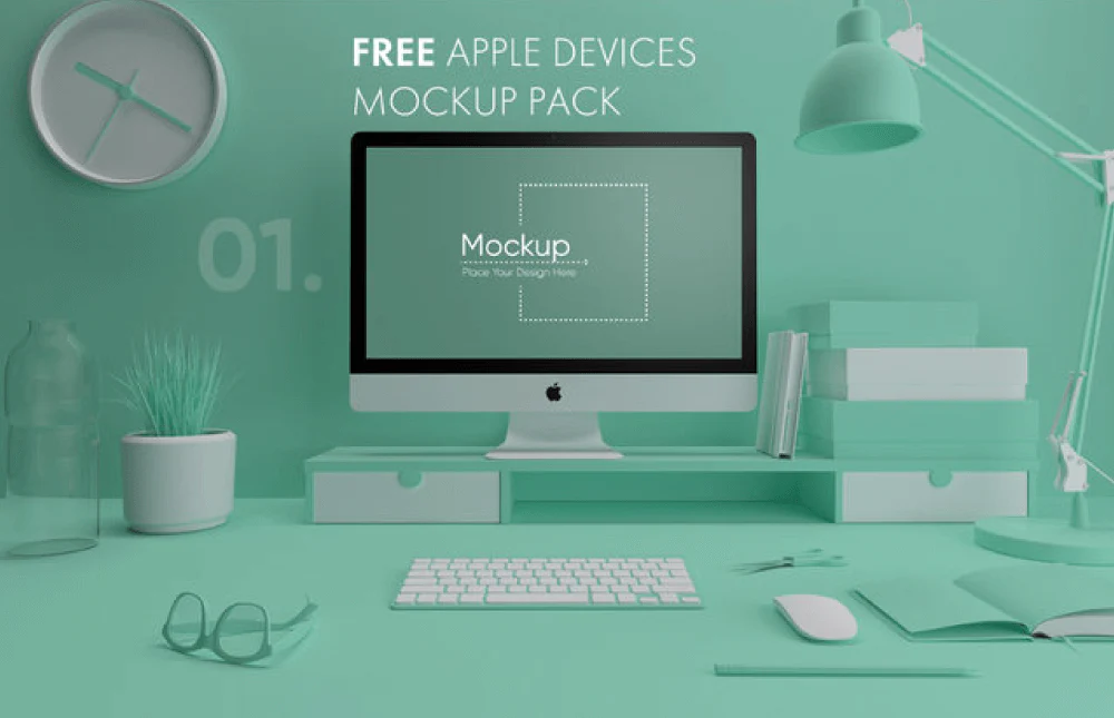 7 Free Colorful Apple Devices Mockup Pack