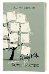 Mystery Novel Sticky Note Plotter. Tree with sticky notes and childlike drawings.