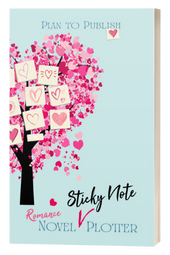 Romance Novel Sticky Note Plotter. Tree with heart leaves and sticky notes with hearts.