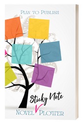 A book cover--a tree with sticky notes on it instead of leave. The Novel Sticky Note Plotter