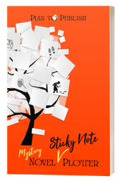 Mystery Novel Sticky Note Plotter. Tree with sticky notes and clues.
