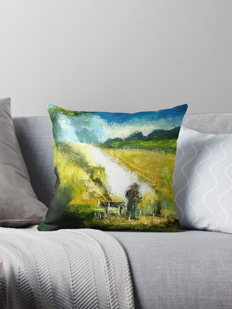 Throw pillow with digital painting 