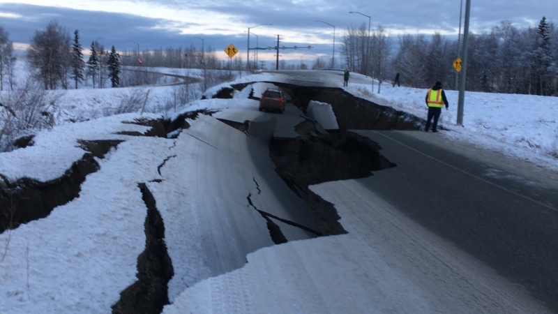 quake damaged road
