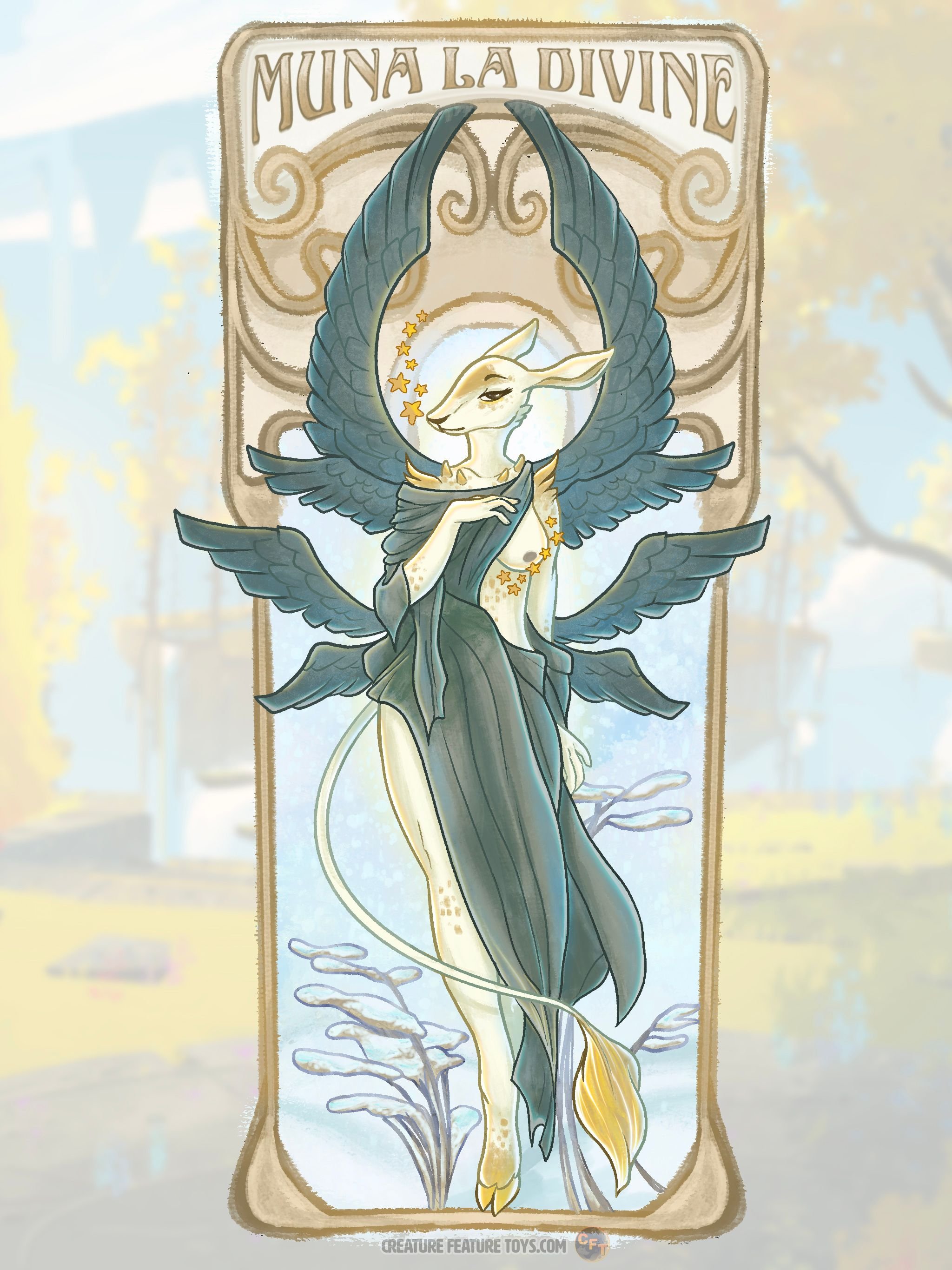 Final illustration of Muna the Divine by Fuzz (working closely off Peach's concept sketch.)