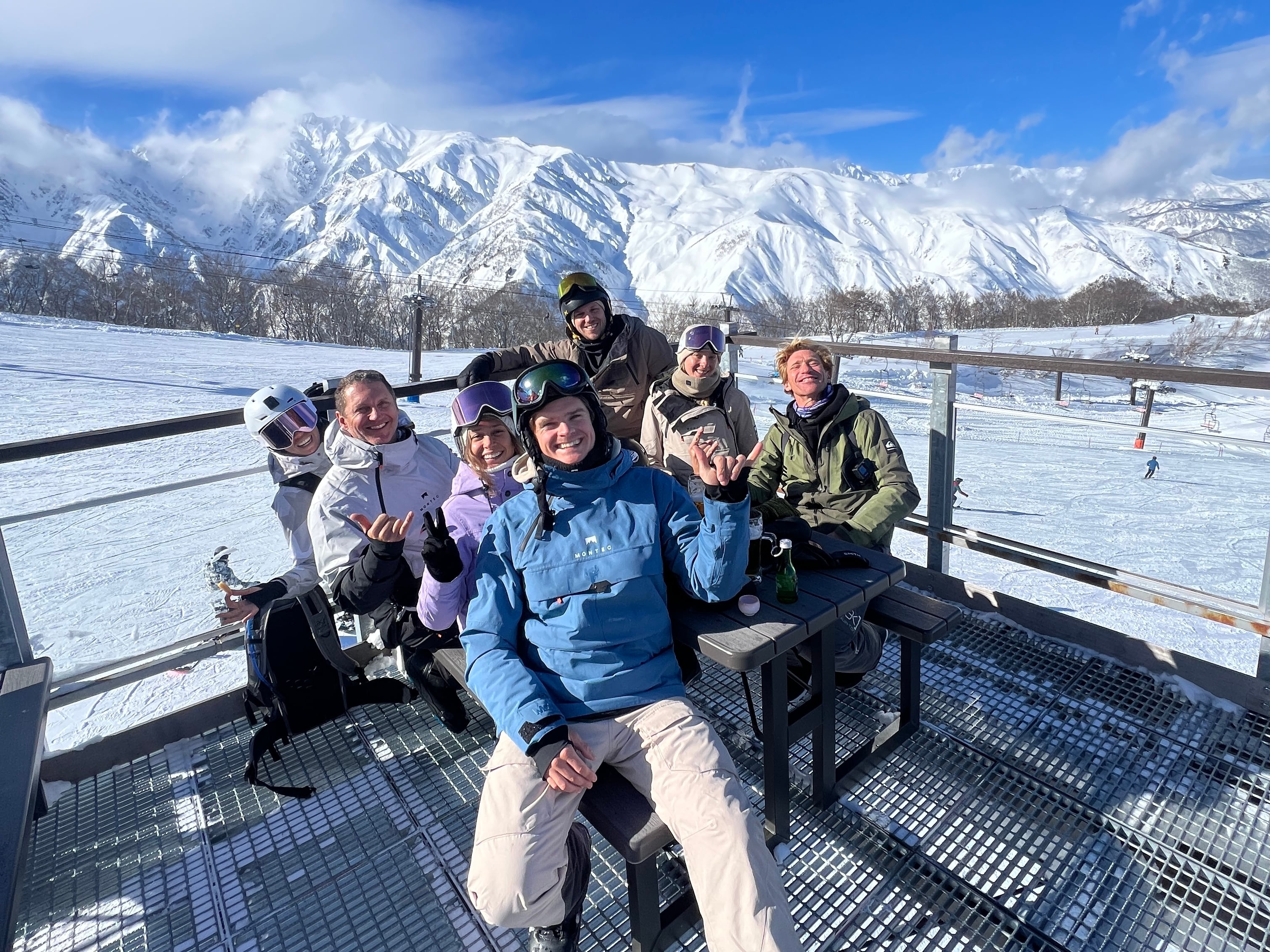 Group of riders enjoying apres in Hakuba