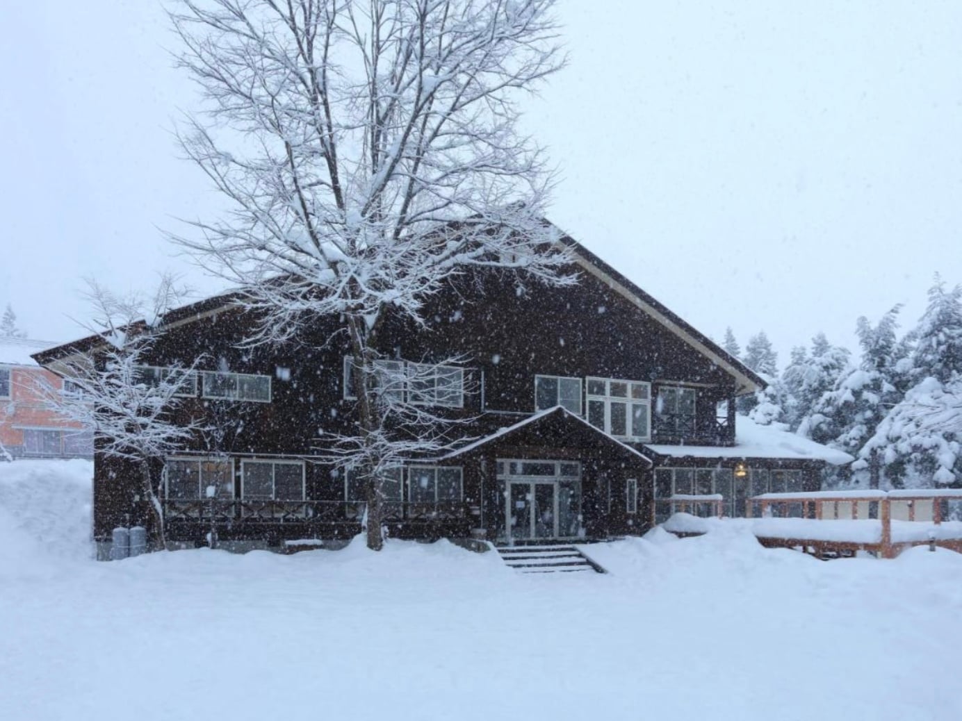 The lodge in heavy snowfall