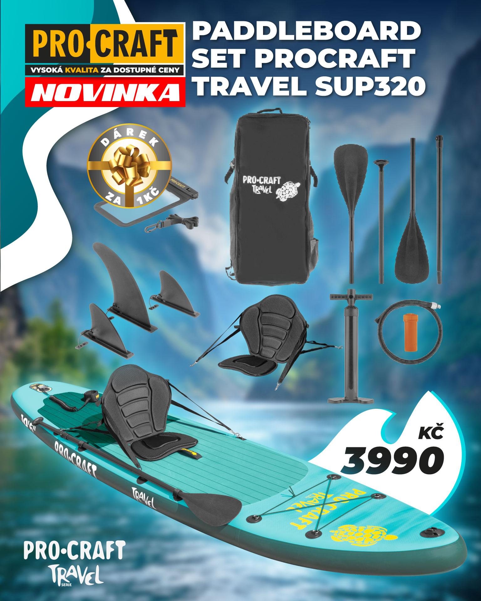 Paddleboard SET Procraft Travel SUP350 &ndash; 4390 Kč