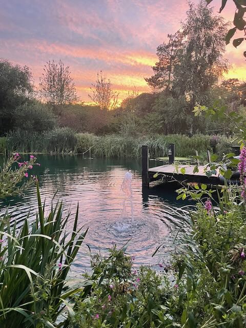 Crafts Hill Barn pond and jetty at sunset