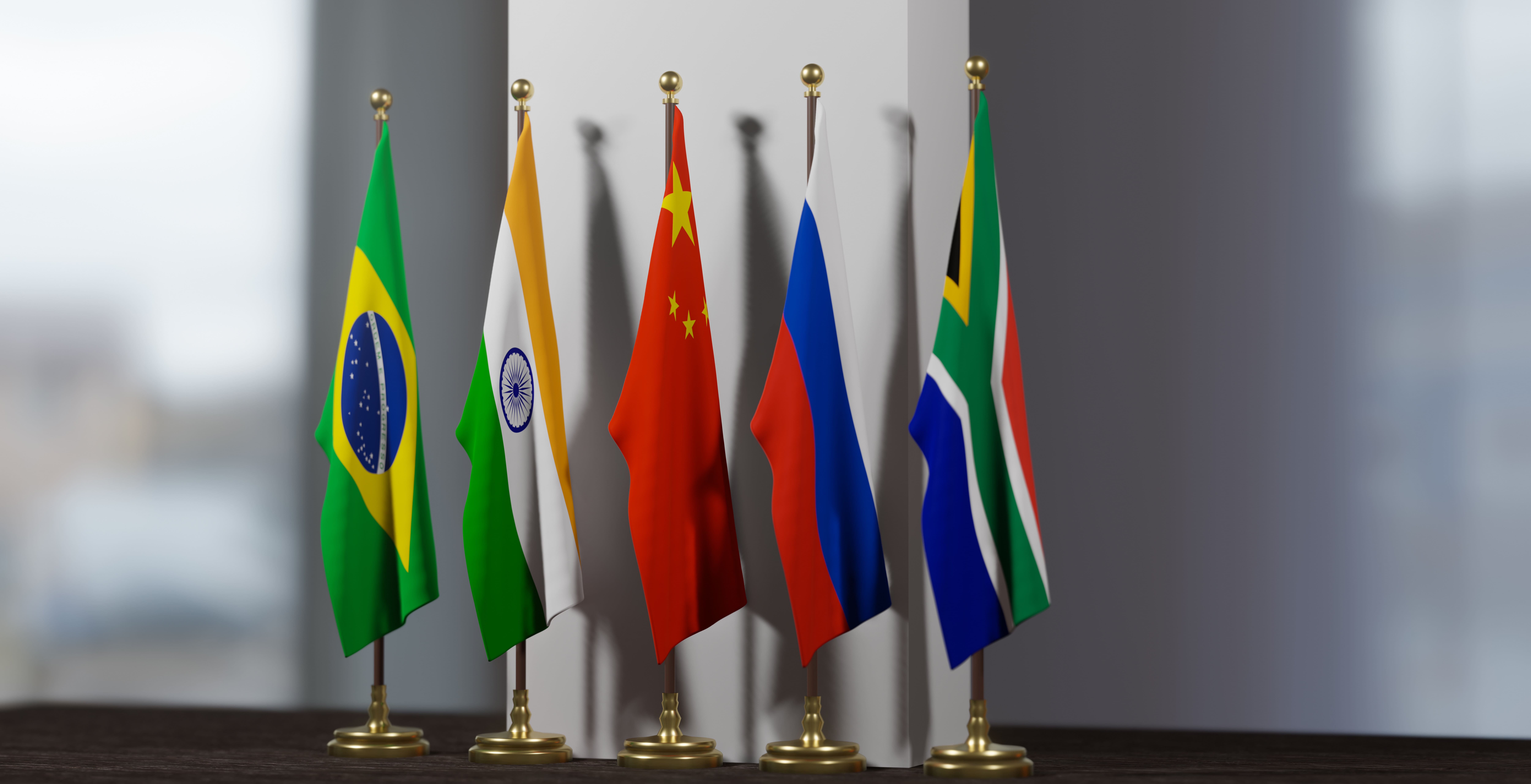 BRICS Nations flags on desk