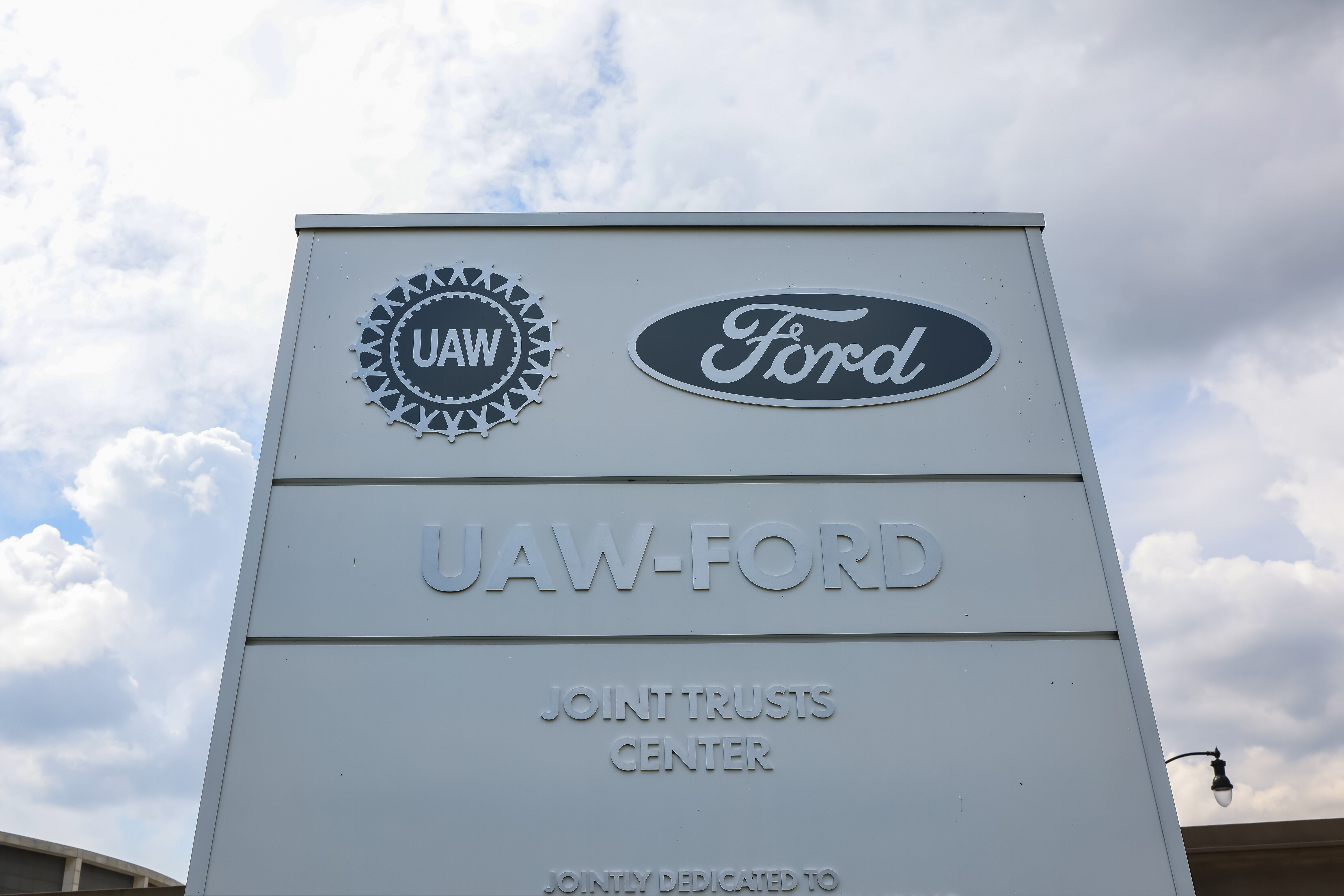 UAW also known as United Auto workers and Ford joint trusts center sign board,