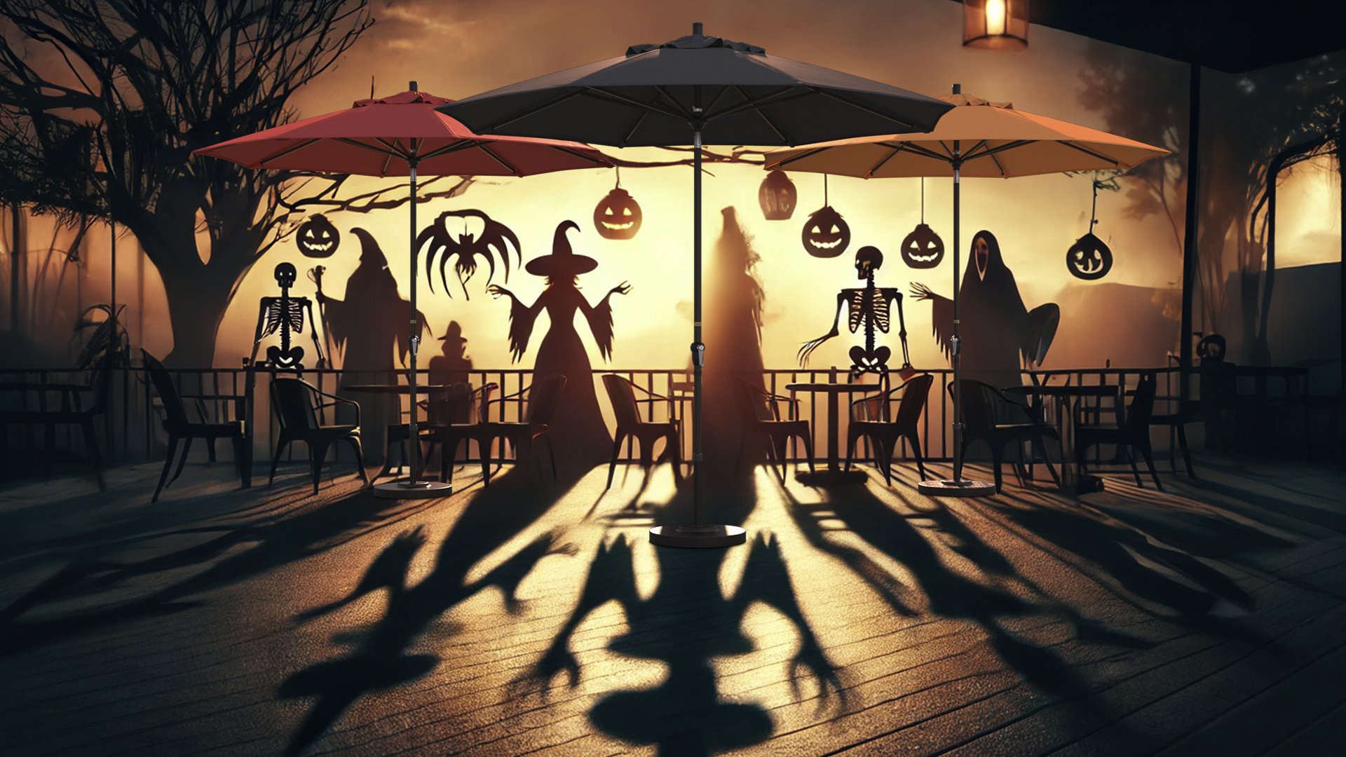 Patio Umbrellas and Halloween Décor: Spooky Outdoor Setups