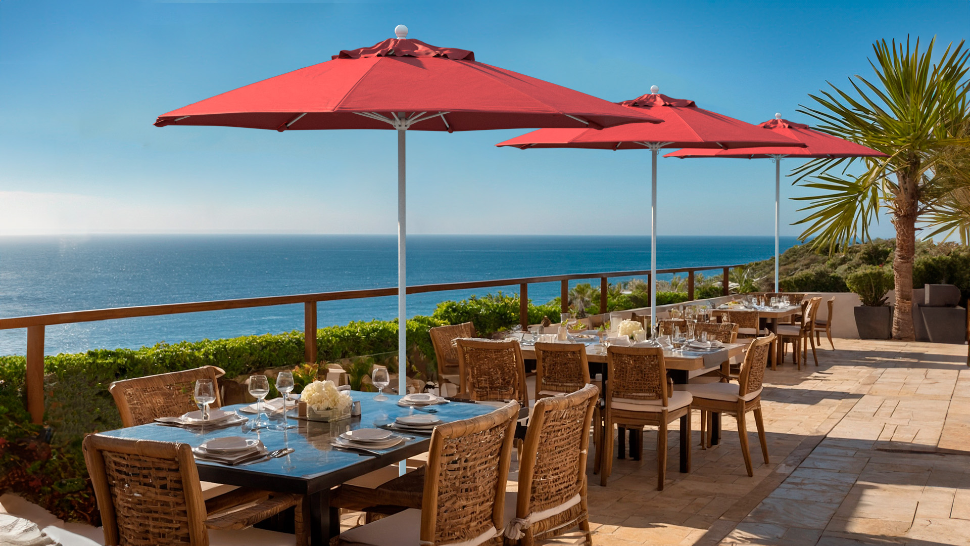 Alto Series commercial-grade umbrella by California Umbrella, showcasing superior craftsmanship and premium quality for optimal outdoor use.