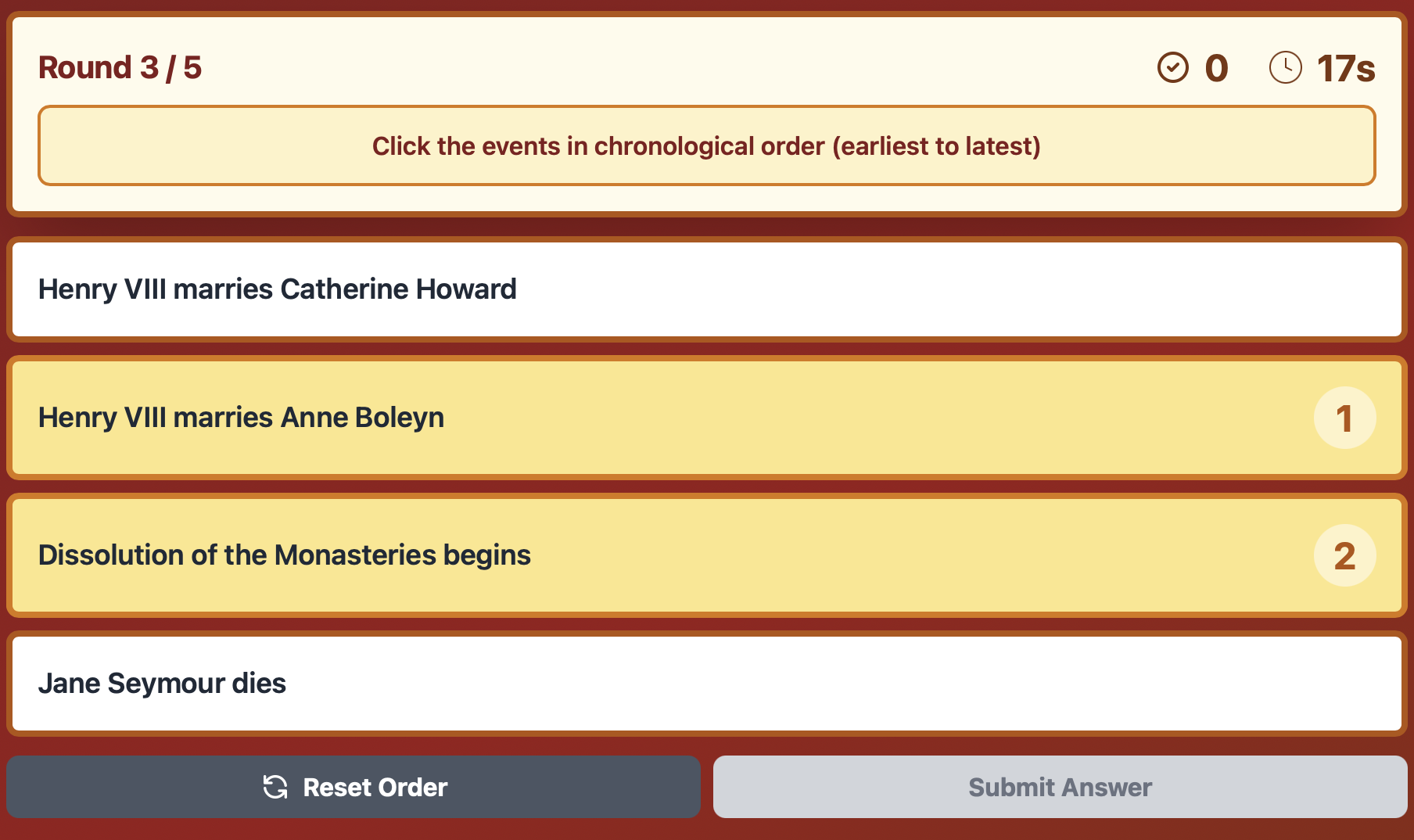 Tudor Timeline Game released