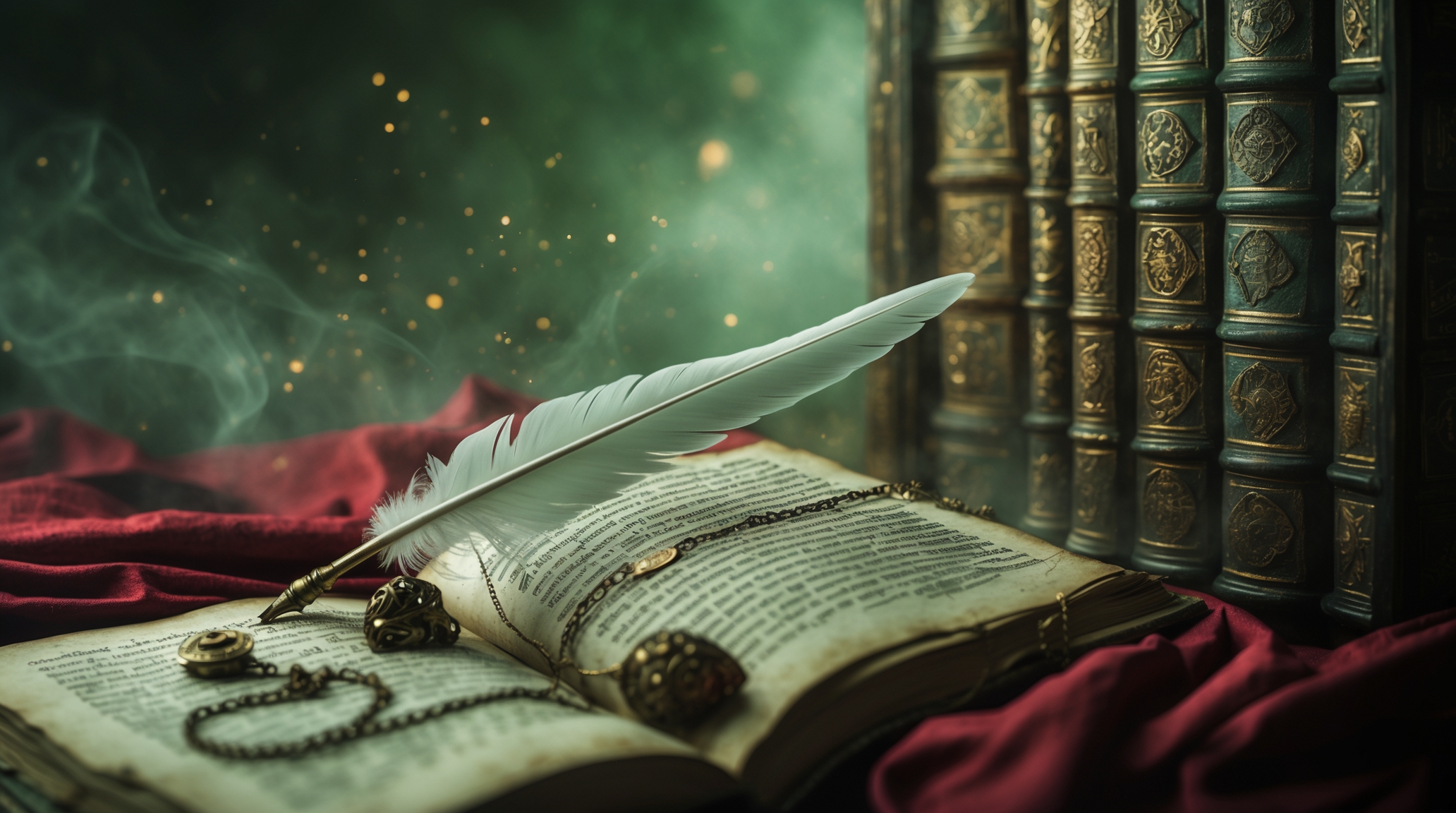 A mystical writing book with quill and ink