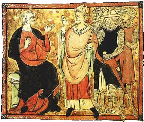 14th-century depiction of Becket with King Henry II.  Public domain. From Wikipedia.