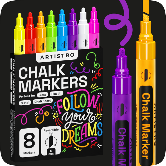 8 Colored Jumbo Chalk Markers - 15mm Neon Erasable Window