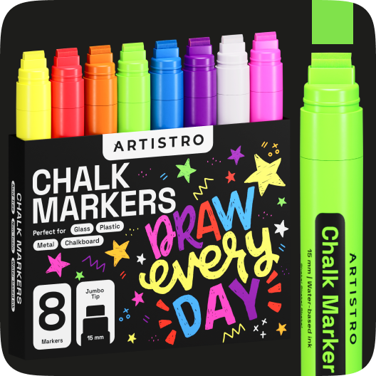 8 Colored Jumbo Chalk Markers - 15mm Neon Erasable Window