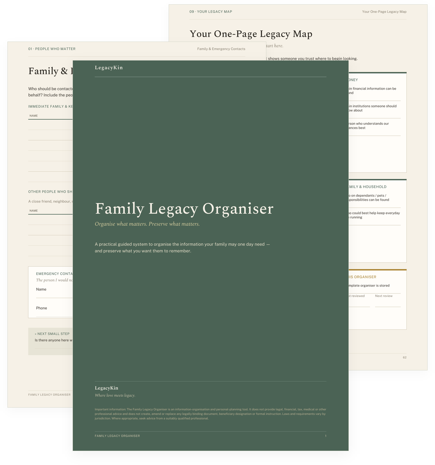 Family Legacy Organiser cover with interior pages