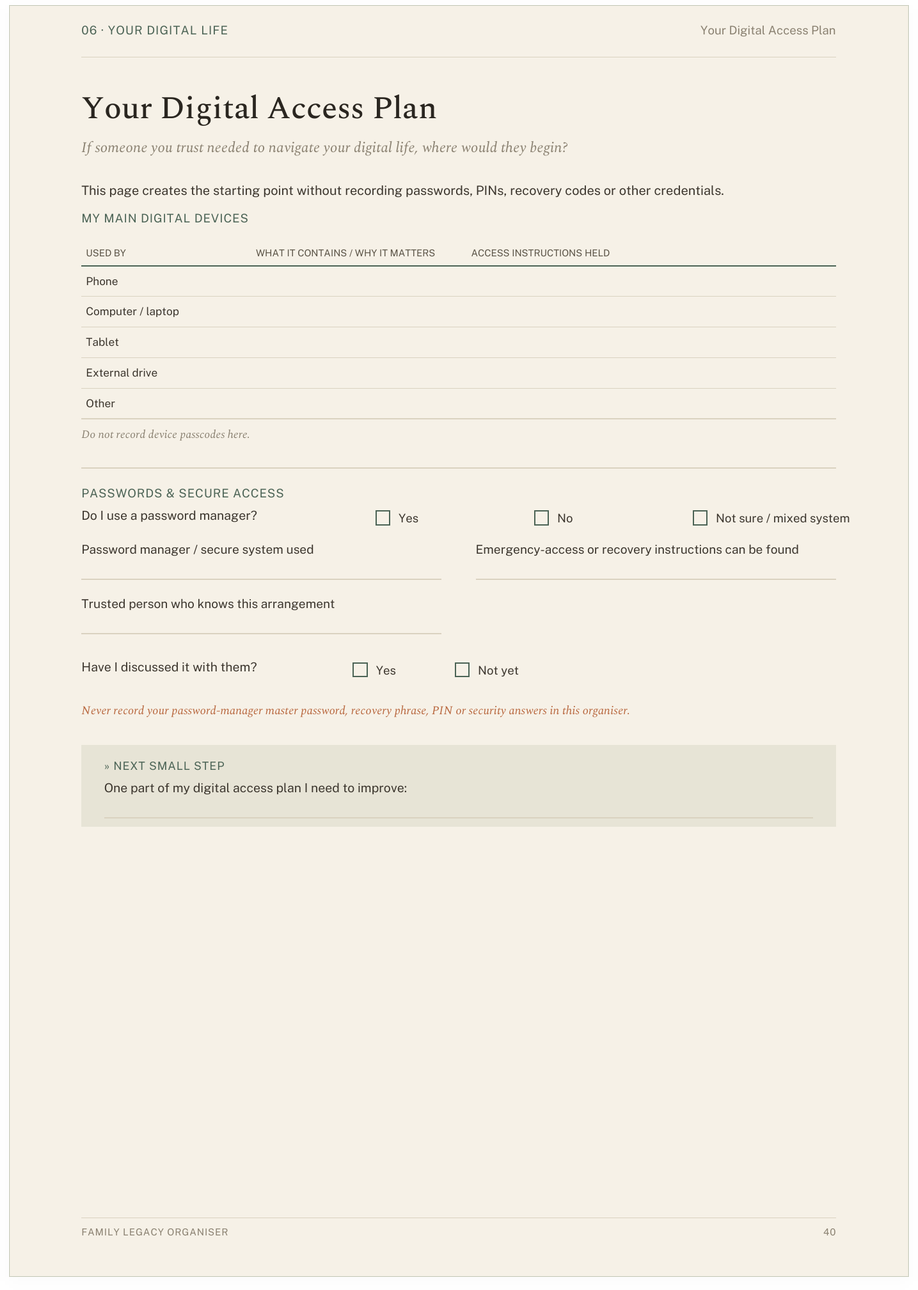Organiser page: Your Digital Access Plan