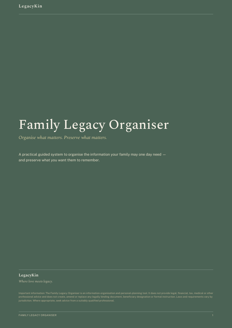 Actual Family Legacy Organiser cover