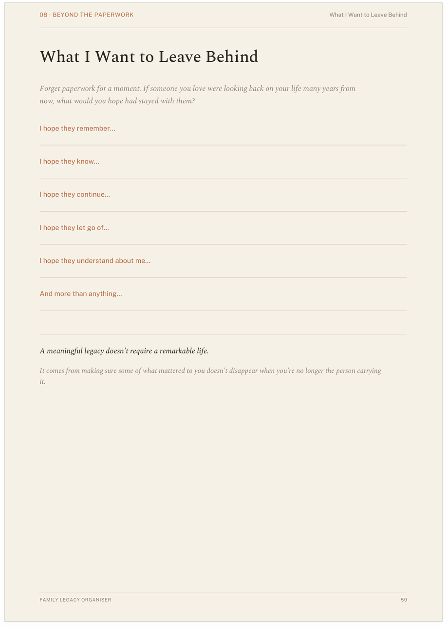 Organiser page: What I Want to Leave Behind