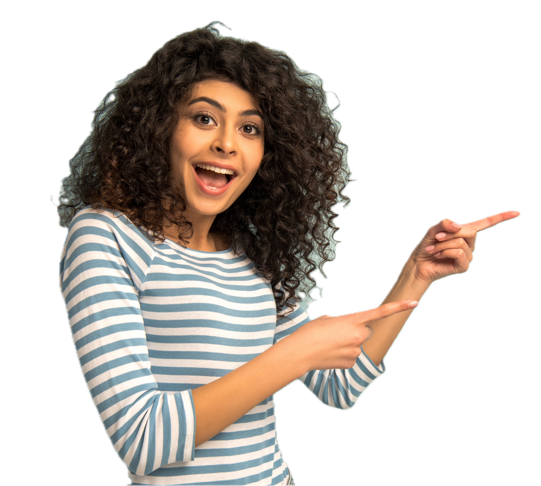 Playful email signup banner with teal patterned background and smiling woman pointing at text: “You Can’t Spell Amelia Without Email.”