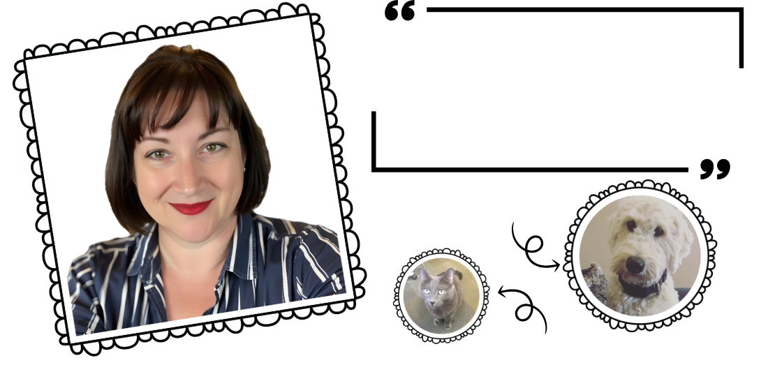 Amelia Elliot author banner with teal mandala background, photo of Amelia smiling, and her dog Amelia and cat Elliot inside circle frames with tagline: “Hi, I’m Amelia Elliot. I write stories for people who’ve been through some shit—and still want a happy ending.”