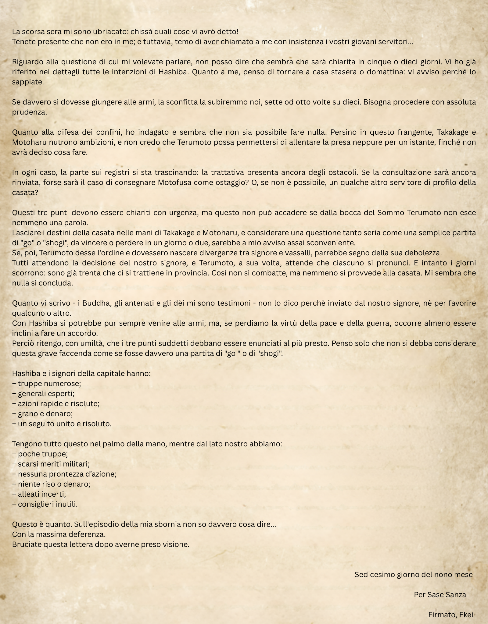 Lettera di Ekei a Sase Sanza