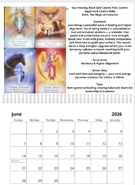 Sample October calendar page featuring a Happy Surprise card from the Magical Unicorns deck
