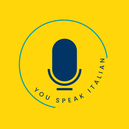 blue microphone on a bright yellow background logo