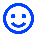 Smiling face, blue icon.