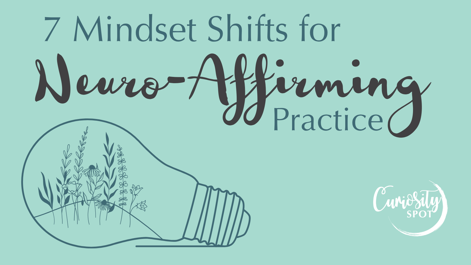 Four horizontal boxes in shades of teal. The first one reads Queer Neurodivergent Affirming Support, the second contains the Curiosity Spot logo, the third reads Online Counselling Supervision Training and the fourth shows  picture of Louise a middle aged woman with blue hair laughing