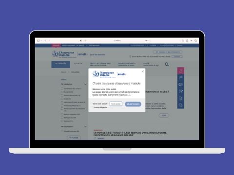 A laptop screen showing the l'assurance maladie website