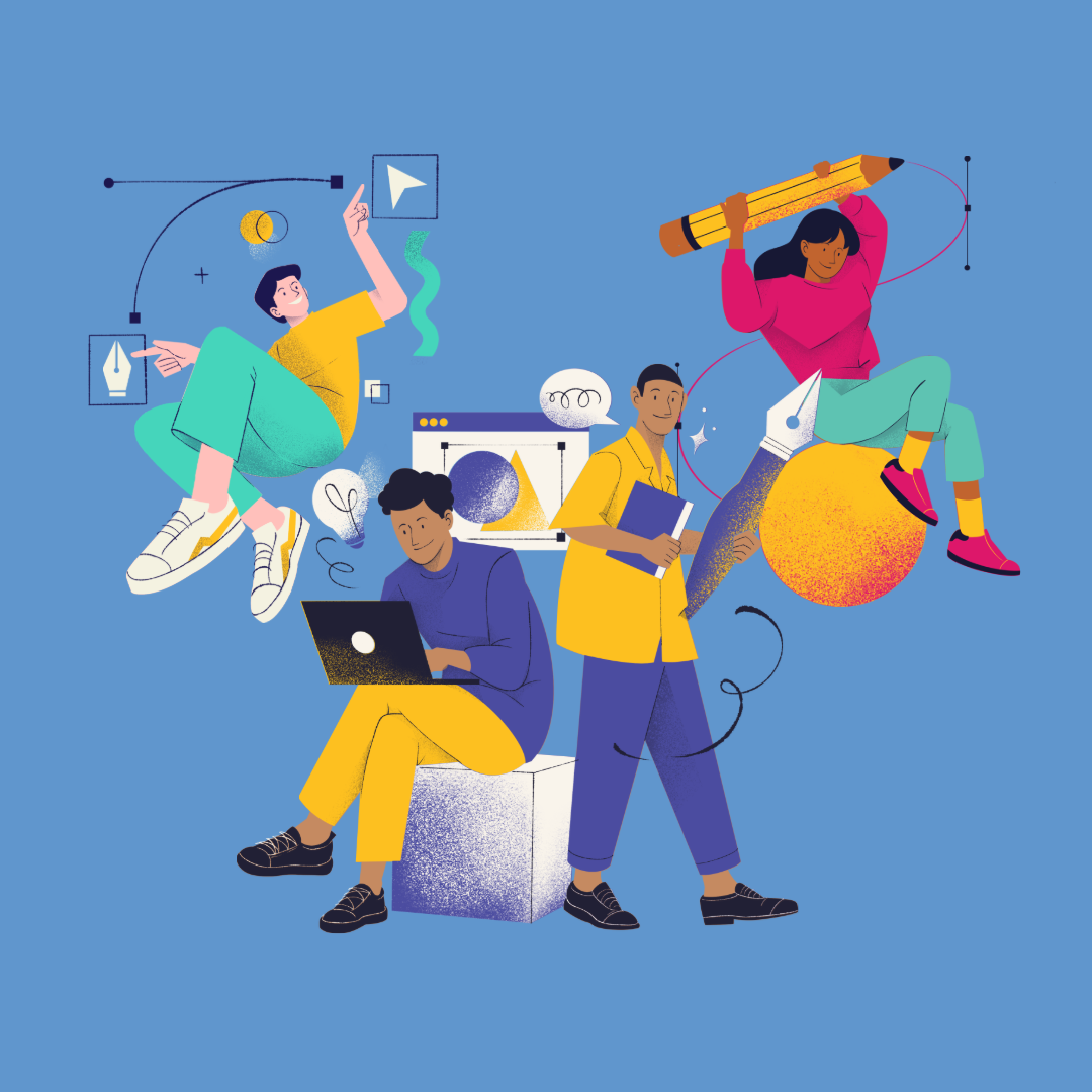 A group of people with artistic tools designing projects.