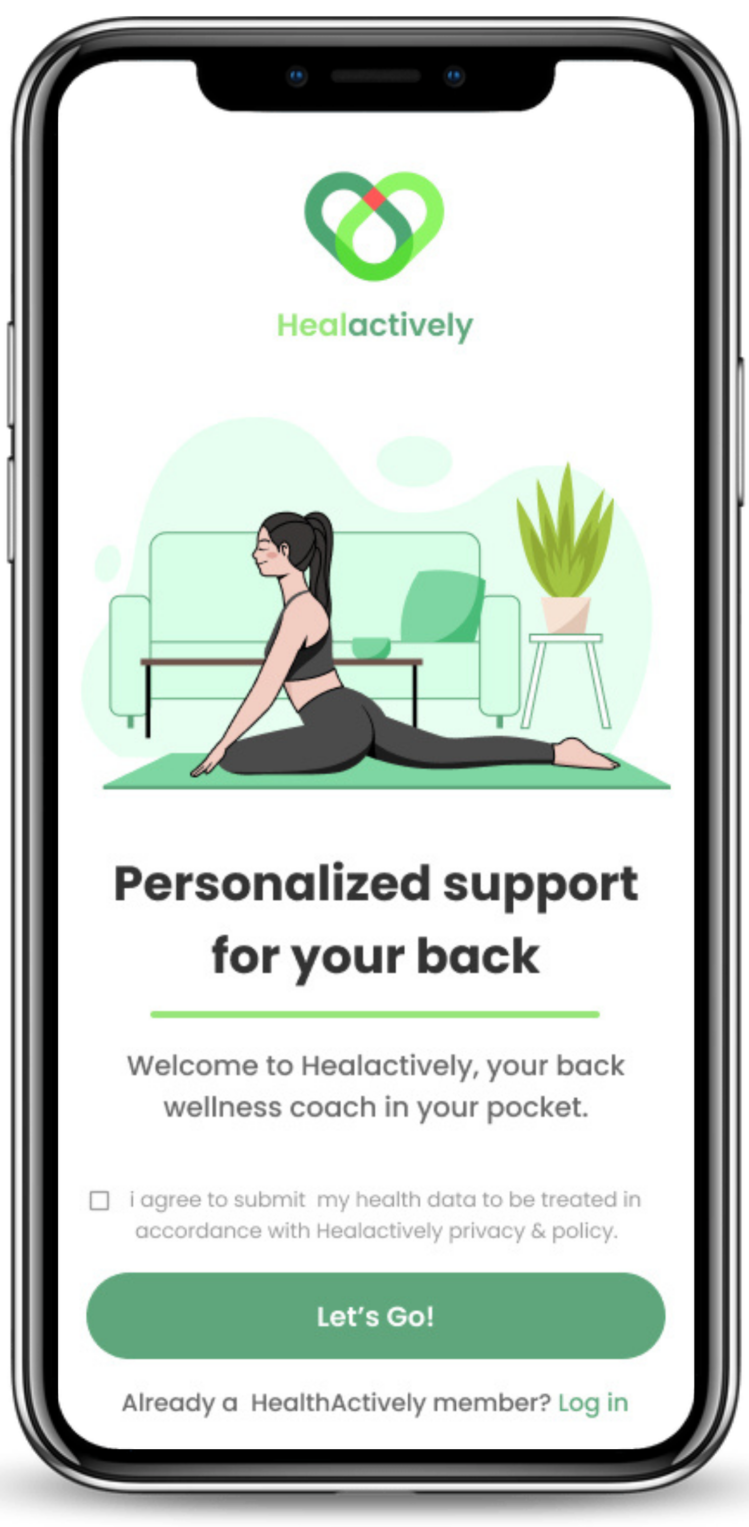 Landing page for Healactively app