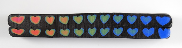 Heart Border Cane with blended red to blue hearts