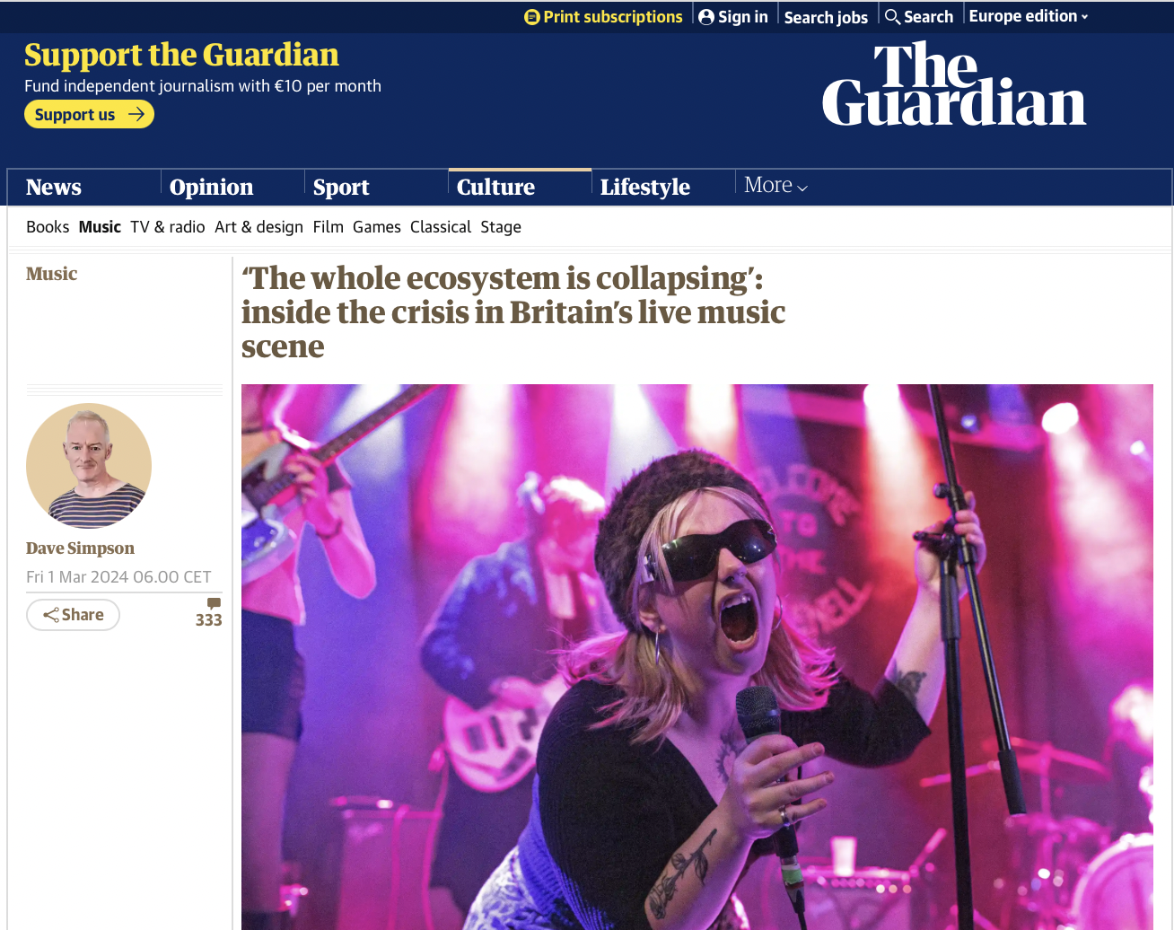 The Guardian skriver om Livemusikens stora utmaning.