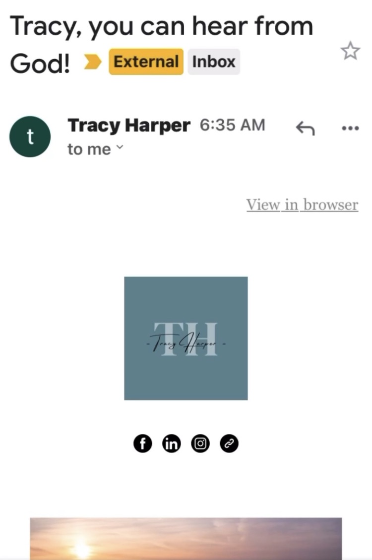 Exclusive email from Tracy Harper screenshot on mobile phone with the title, 