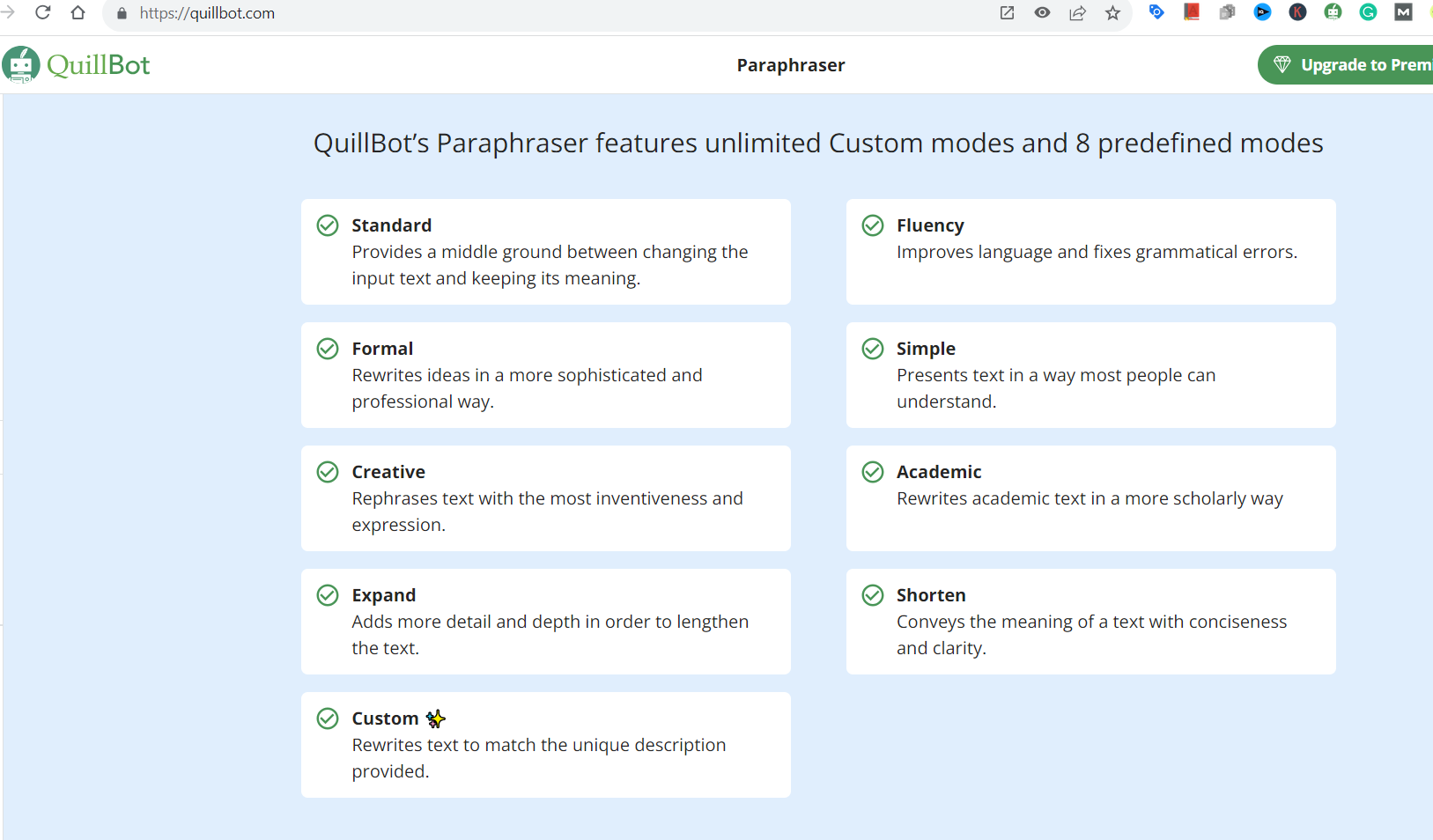 QuillBot Paraphraser features