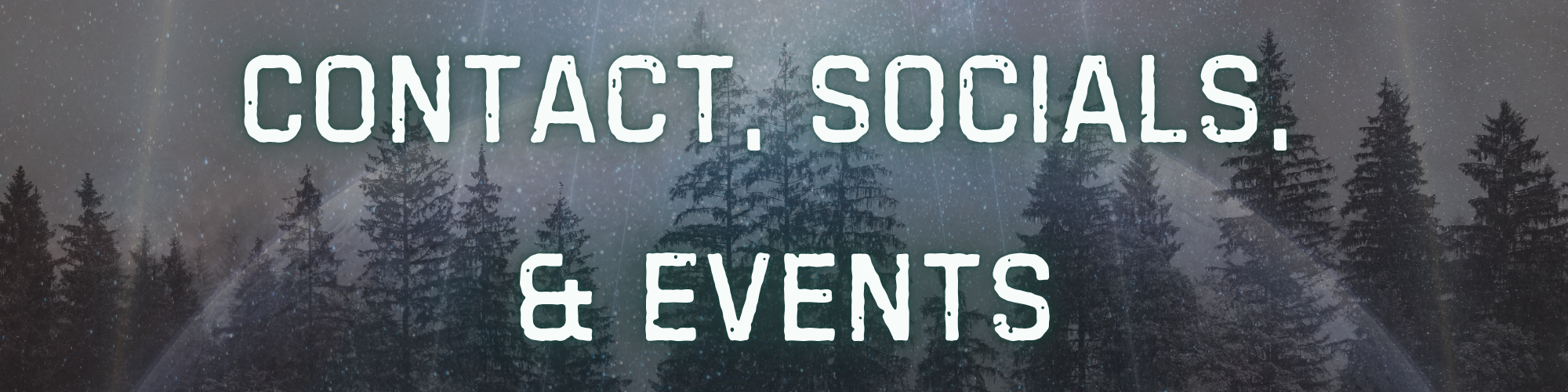 Header: Contact, socials, and events