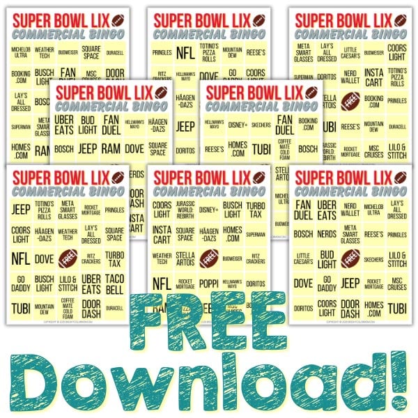 super bowl commercial bingo free printable