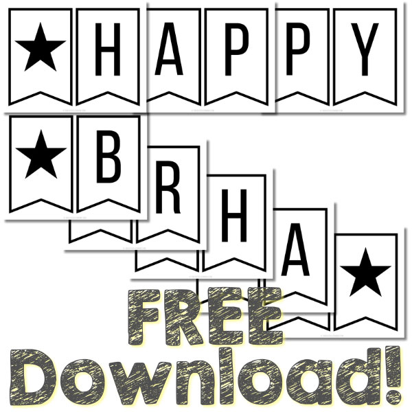free printable black and white Happy Birthday banner