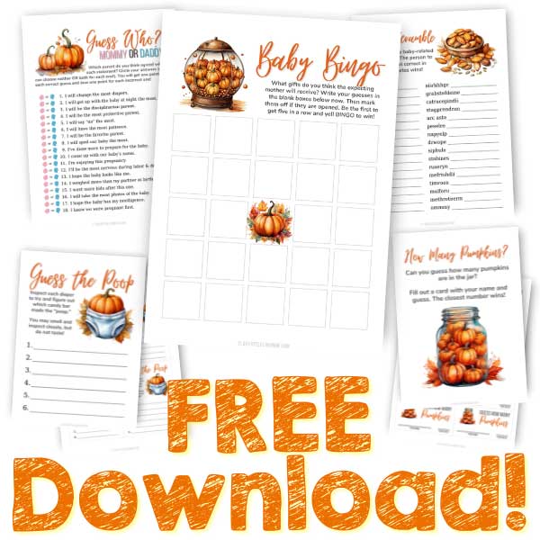 free printable pumpkin-themed baby shower games