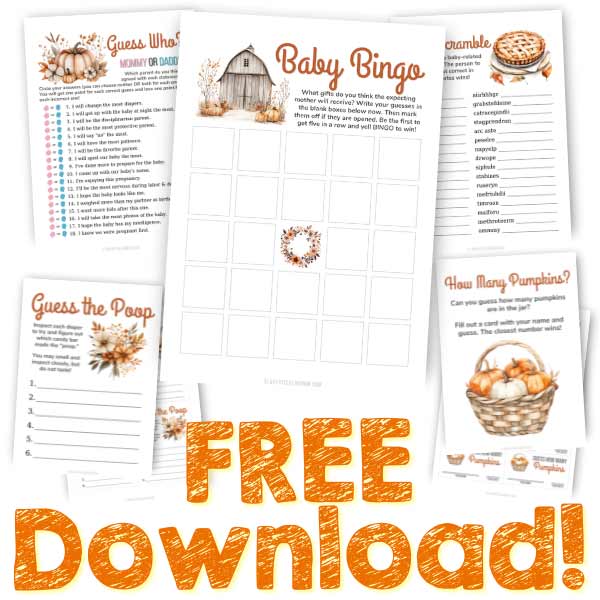 free printable fall-themed baby shower games