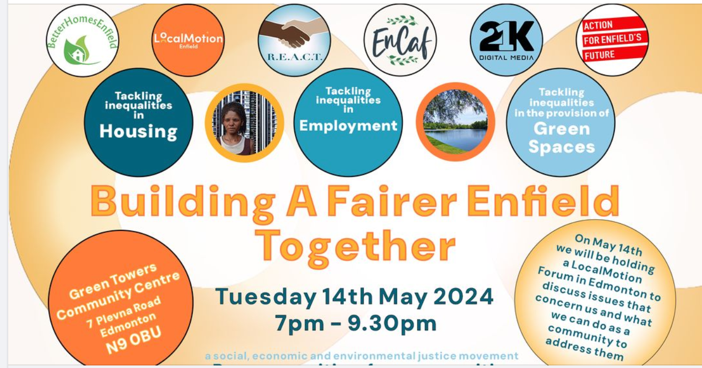 poster or flyer advertising event LocalMotion Forum: Building a Fairer Enfield Together