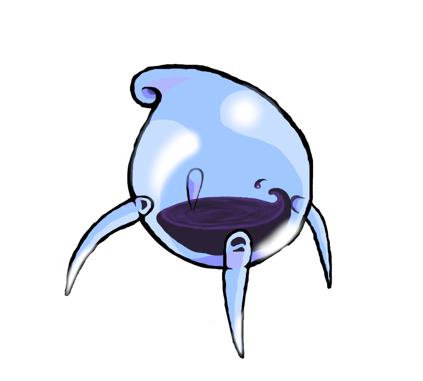 A tiny Kanin logo: a glass bottle with ink inside, propped up on four glass legs