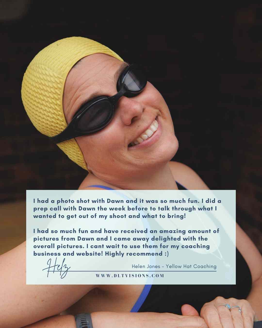 woman in yellow swimming cap and goggles - brand image