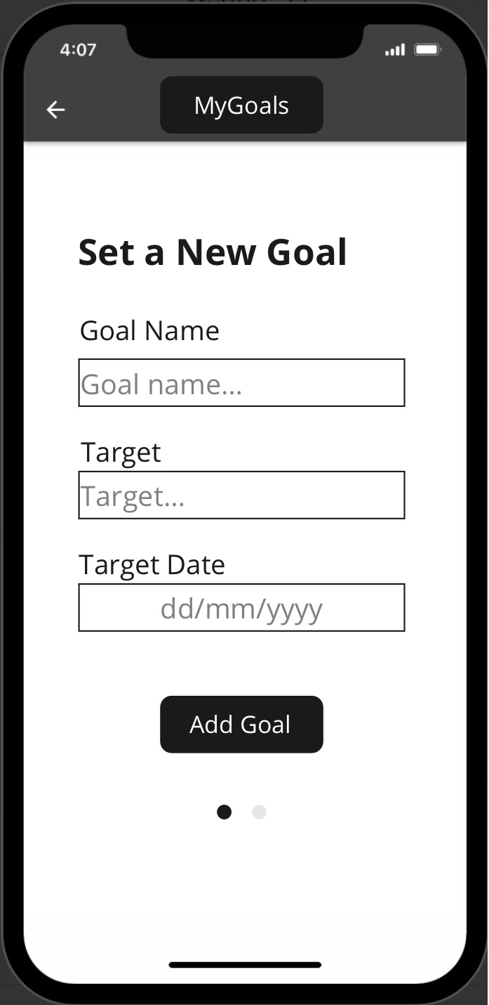 Screenshot of the MyCPD goal setting screen